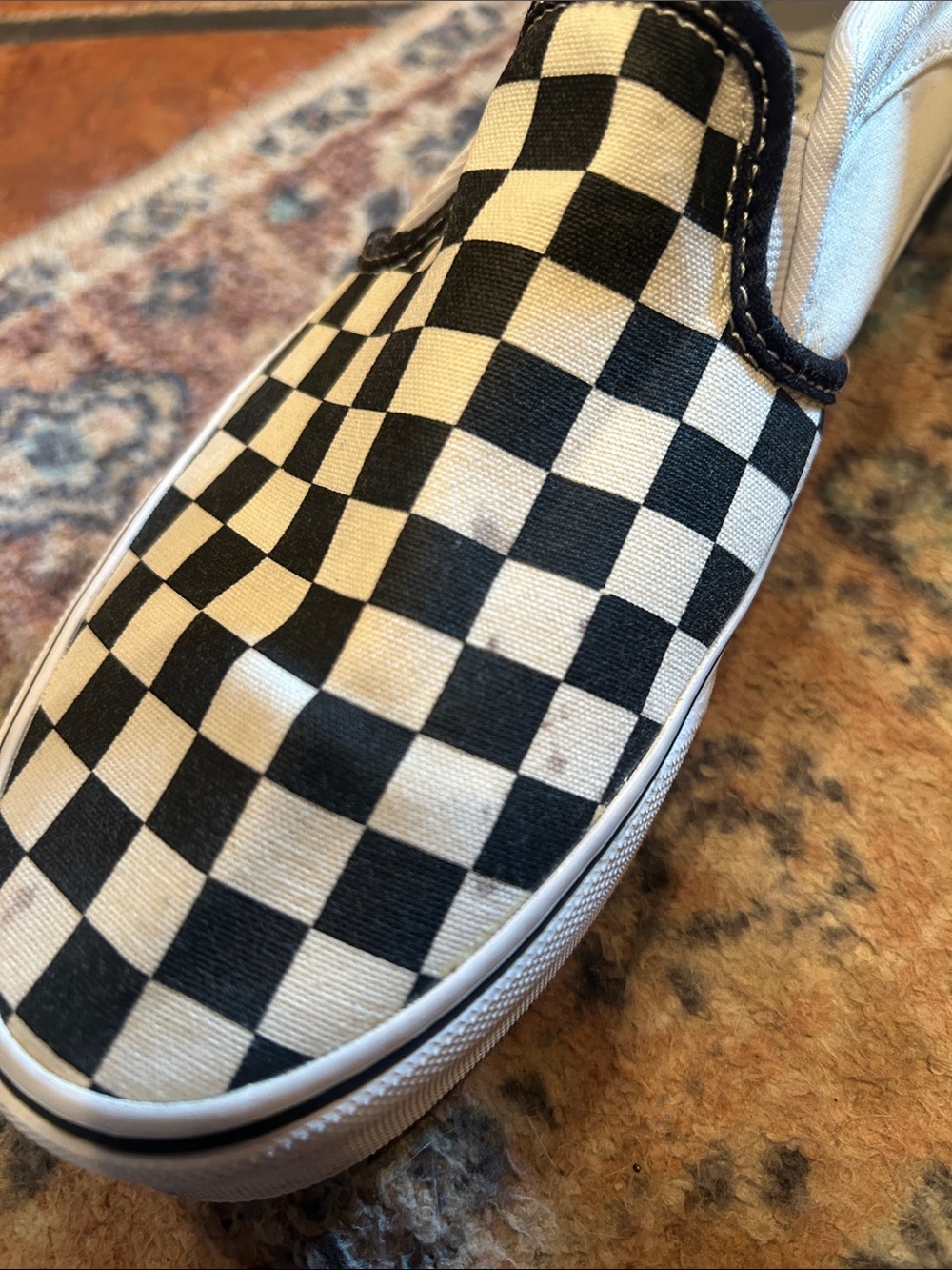Vans Slip-On Checkerboard Canvas Sneakers - Black & Cream - Picture 12 of 13